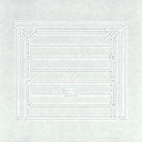 A simple white line drawing of a window with four horizontal panes and decorative brackets on each top corner, set against a light gray background.